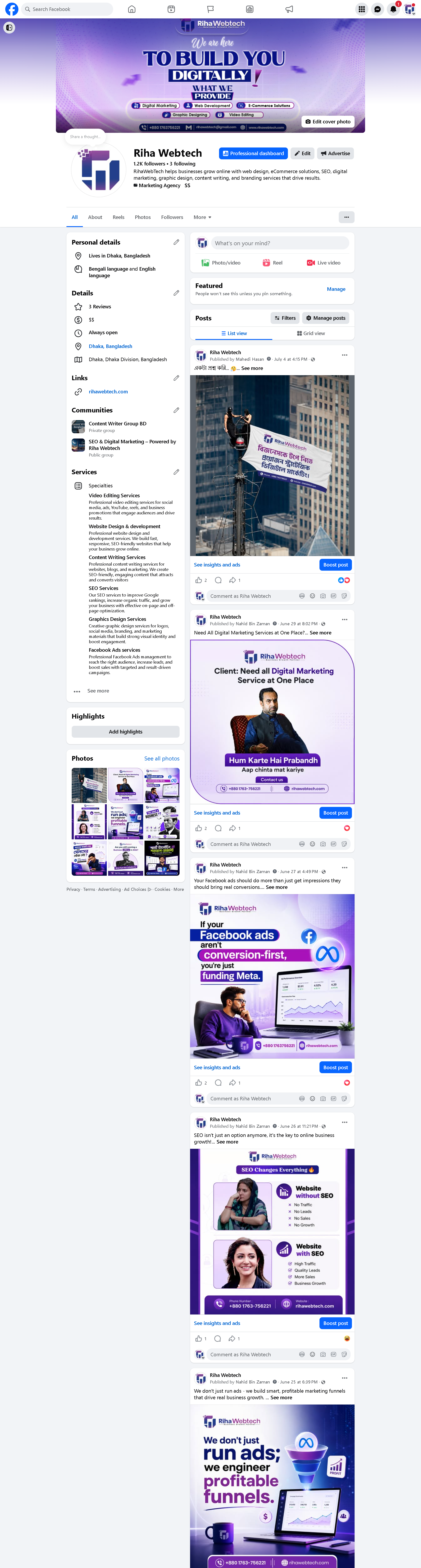 Facebook page preview